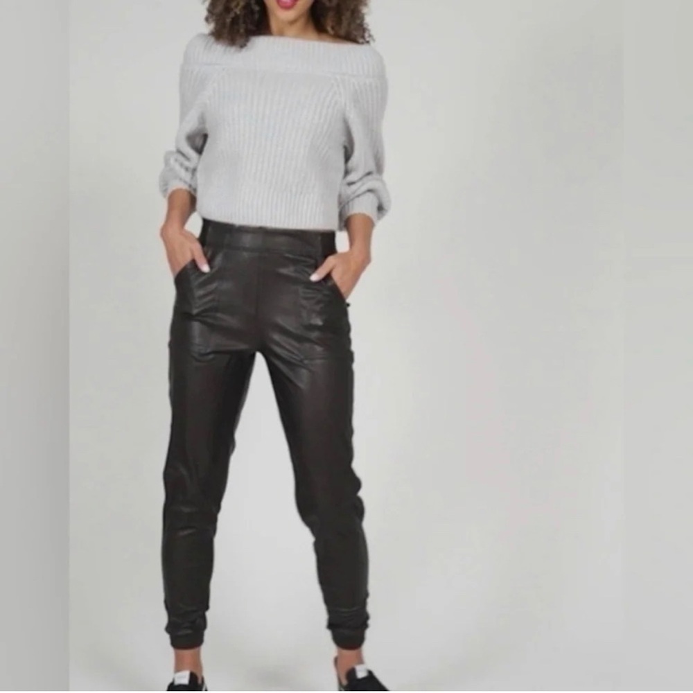 SPANX Faux Leather Jogger Pants Noir Black Size Large